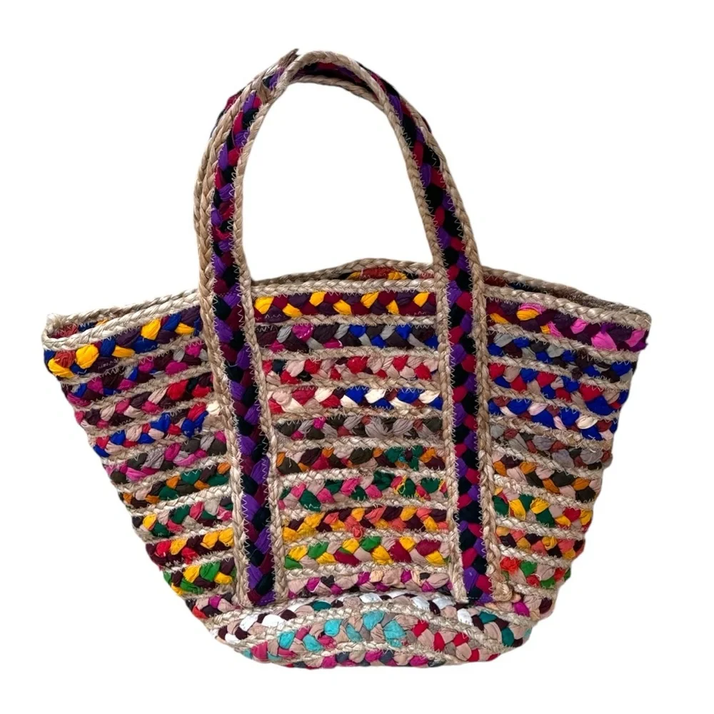 Sari and Jute Tote Bag Colorful & Large